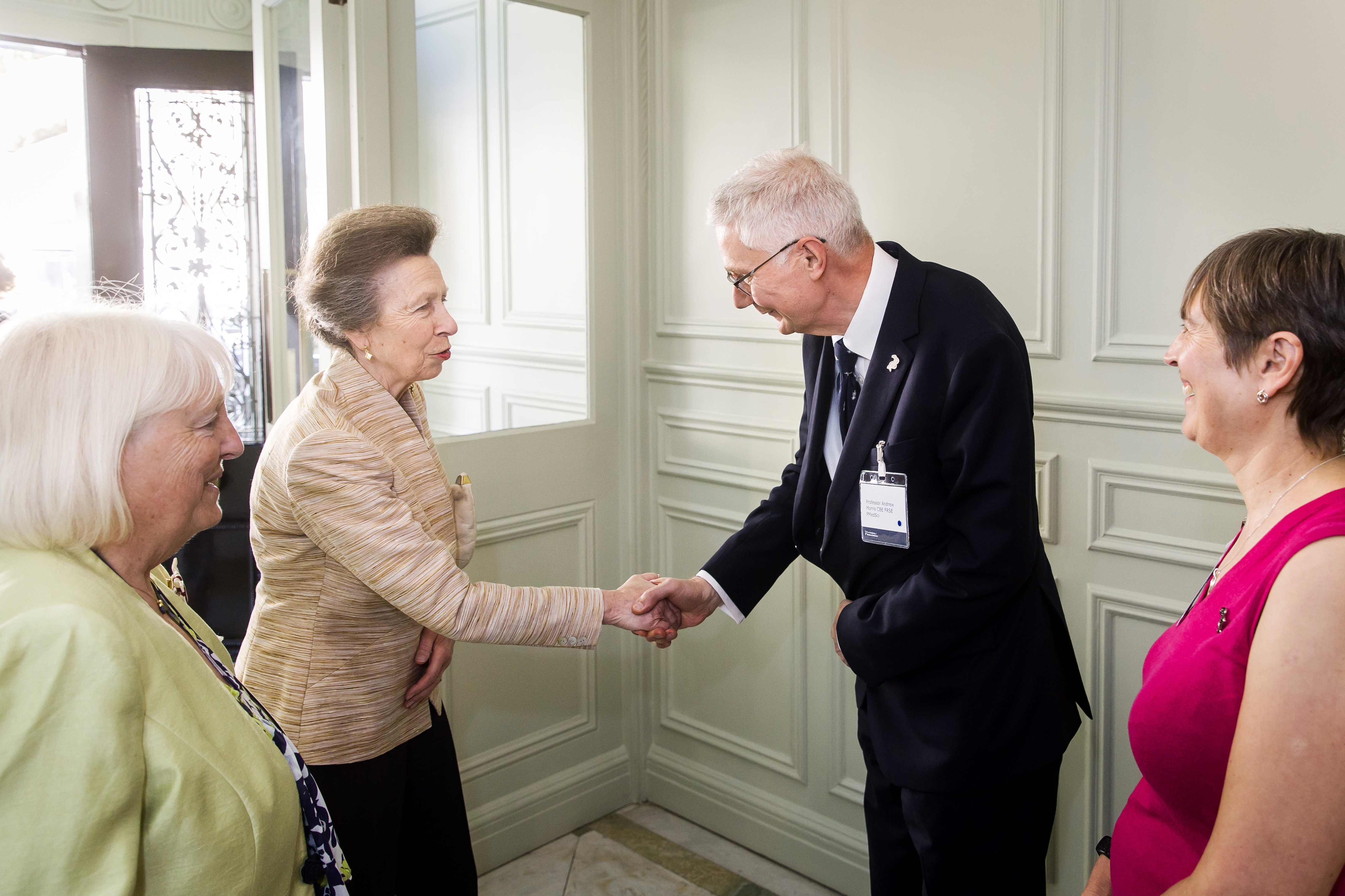 Her Royal Highness The Princess Royal accompanied by Professor Andrew Morris CBE PMedSci and Dr Rachel Quinn